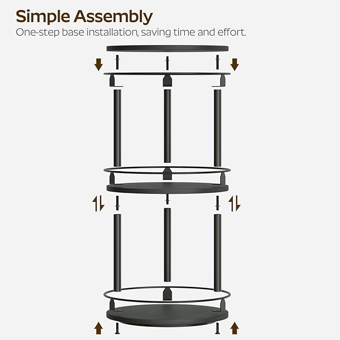 3-Tier Lazy Susan Organizer, Rotating Spice Rack, Spinning Organizer, Industrial Turntable Spice Rack Organizer for Cabinet, Kitchen Countertop, Pantry, Black SR23BK