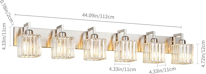 Modern Bathroom Vanity Light 6-Lights Brushed Nickel Vanity Light Crystal Wall Light Bathroom Light Fixtures