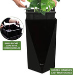 Dexceder 24 Inches Tall Self Watering Planter Diamond High Gloss Indoor Outdoor, Thickened Rhombus Large Floor Standing Flower Plant Pot with Water Level Indicator (Black)