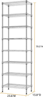 8 Tier 2000 lbs Storage Rack Metal Wire Shelving Unit, Storage Standing Shelf Organizer for Laundry Bathroom Kitchen Pantry Closet Garage Utility Room, Chrome 13.8" D x 23.6" W x 79.5" H