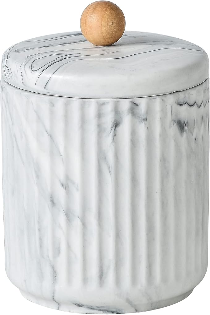 Bathroom Canister with Lid Qtip Holder Dispenser Jar Storage Organizer for Bathroom, Bedroom, Vanity, Kitchen Cabinet