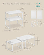 SONGMICS Cabinet Organizer Shelf, Set of 2 Kitchen Counter Shelves, Kitchen Storage, Spice Rack, Stackable, Expandable, Metal and Engineered Wood, Cloud White and Snow White UKCS02W01