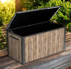 Outdoor Storage Box, Wood-Look Resin Deck Container, Indoor/Outdoor Storage, Ash Wood Brown (170 Gallon)