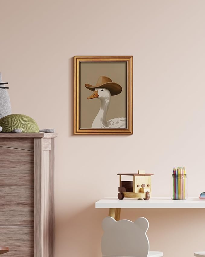 HUARCEY Gold Framed Vintage Wall Art for Living Room, Trendy Duck Canvas Print Wall Decor Maximalist Eclectic Artwork Gallery Picture Oil Painting Boho Western Cowboy Decor Bedroom Bathroom 12"x16"