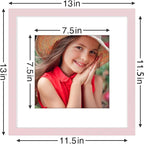 Vittanly 12x12 Picture Frame Set of 9 - Display 8x8 Photos with Mat or 12x12 Without Mat, Wall Mount Frames for Home Decor, Horizontal or Vertical (Pink)