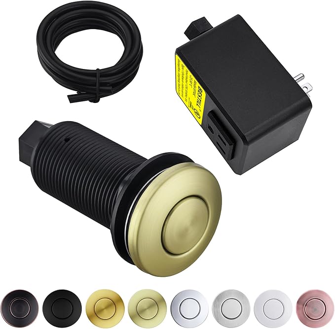 BESTILL Garbage Disposal Air Switch Kit - Brushed Gold Garbage Disposals Button, 3.6” Long Sink Top On/Off Push Button for Waste Disposer, Brass Made Cover, UL Listed, Compatible with all Disposers