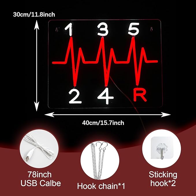 Shift Neon Sign for Wall Decor LED Manual Gearbox Neon Light Dimmable USB Car Gearbox Light Up Sign for Garage Parking lot Car Club Gifts for Father Husband Car Lovers(15.7 * 11.8In)