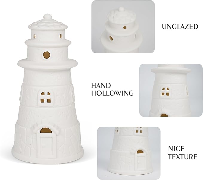 White Ceramic Lighthouse Statue Lamp - Light House Book Shelf Decor Aesthetic,Beach Themed Room Decor,Nautical Coastal Ocean Decor for Home Bedroom Bathroom Living Room