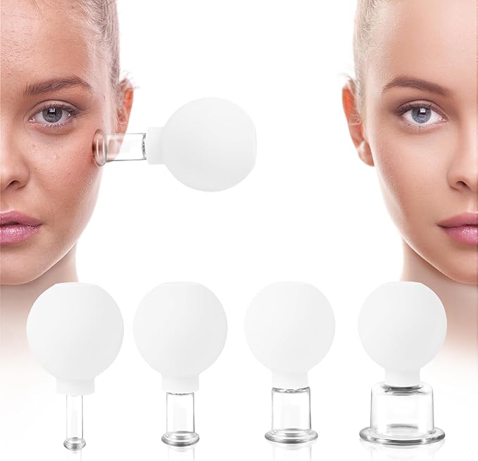 Meifuly Facial Cupping Set, 4 PCS Silicone Vacuum Suction Face Massage Cups, Skin Tightening Kit for Eyes, Face and Body (White)