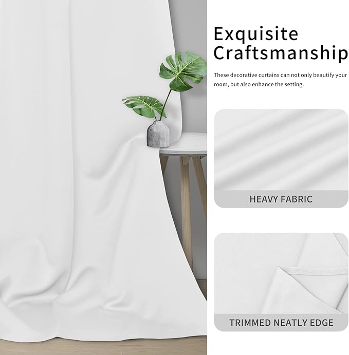 Easy-Going Blackout Curtains for Bedroom, Solid Thermal Insulated Grommet and Noise Reduction Window Drapes, Room Darkening Curtains for Living Room, 2 Panels(46x63 in, White)