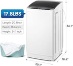 ROVSUN 17.8LBS Portable Washing Machine, Full-Automatic Electric Laundry Machine with Stainless Steel Drum, 110V Compact Washer and Spin Dryer Combo with Drain Pump for Apartment, Dorms, RV, Home