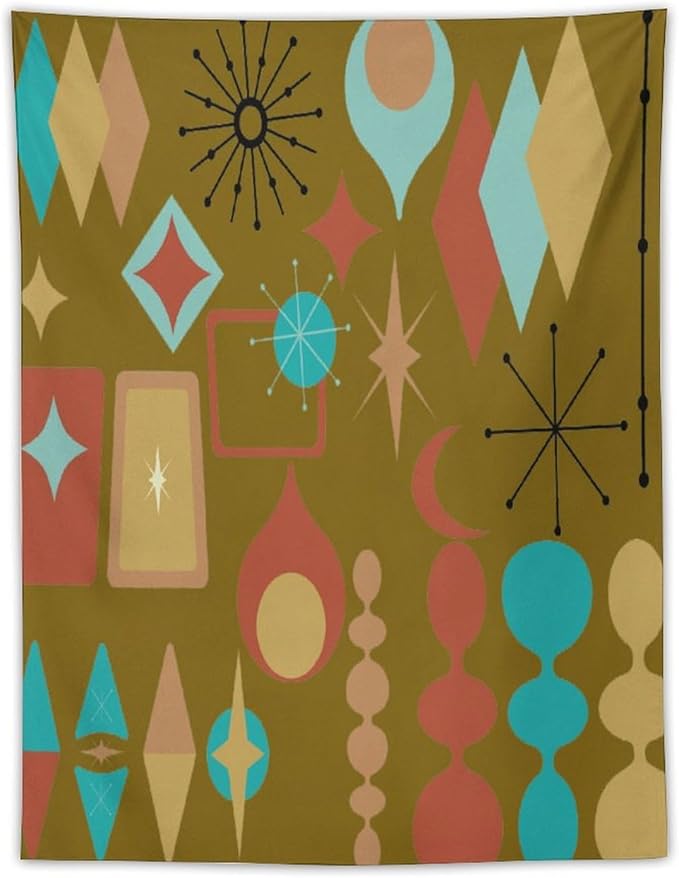 ICMOLYYENLO Boho Medieval Cat Tapestry, Abstract Atomic Starburst Geometric Aesthetic Art Wall Hanging For Bedroom Living Room Dormitory 60x80 Inches