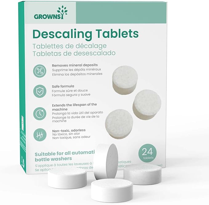 GROWNSY Descaling Tablets Descaler, 24 Descaling Tablets Compatible with Momcozy, Baby Brezza Bottle Washer, Effective for Bottle Washer, Warmer, Sterilizer, Formula Maker
