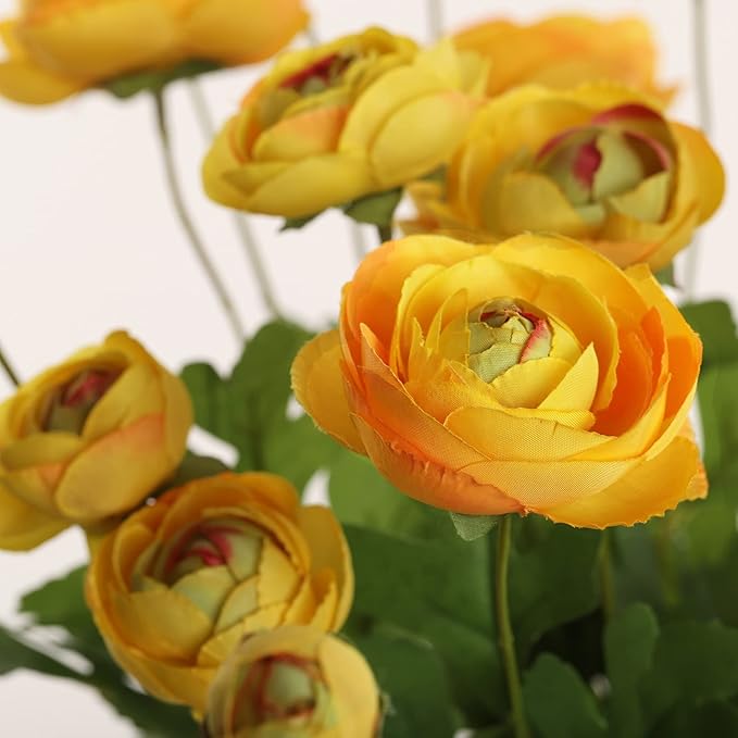 Artificial Silk Flowers Persian Buttercup Heavy Color Ranunculus Flower 5 Pcs,Suitable for core Decoration,Wedding Floral Creation,Flower Arrangement DIY Project,Interior Decor（Yellow）