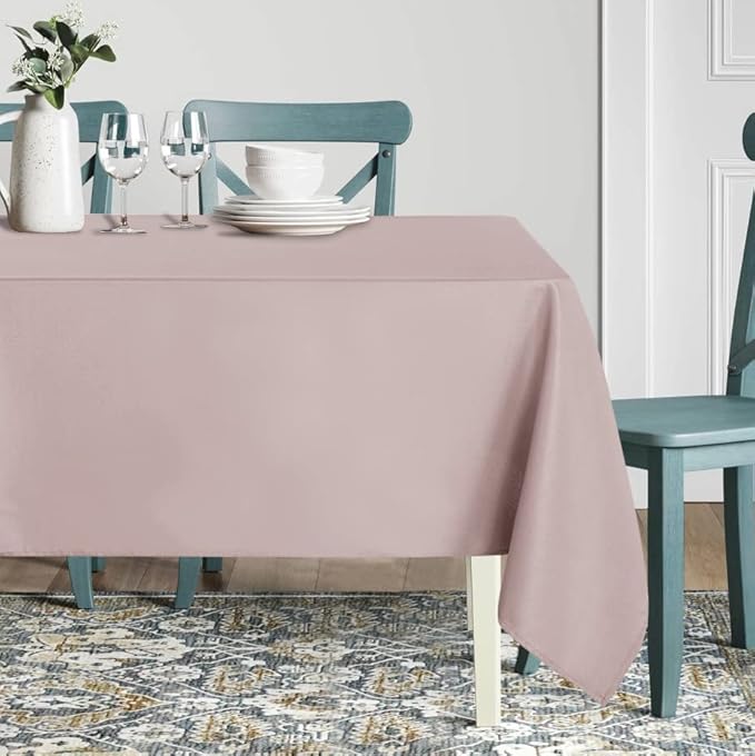 sancua Rectangle Tablecloth - 60 x 120 Inch - Stain and Wrinkle Resistant Washable Polyester Table Cloth, Decorative Fabric Table Cover for Dining Tables, Buffet Parties and Camping, Blush