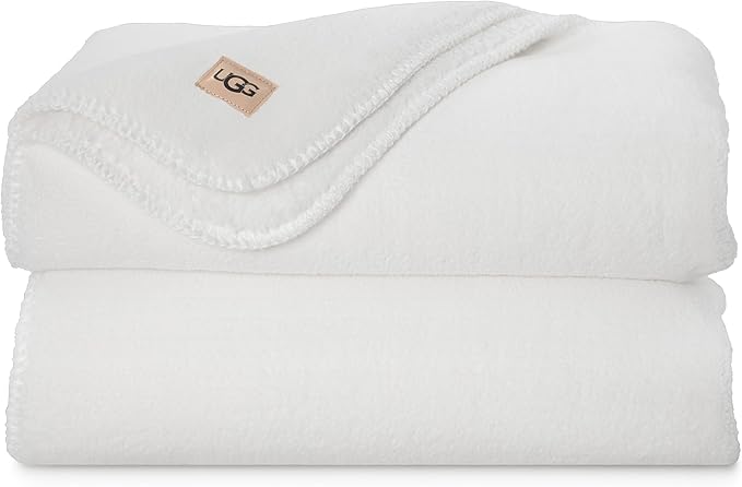 UGG Whitecap Plush Throw Blanket Fleece Lightweight Soft Cozy Throw for Couch or Bed Luxury Home Decor for Living Room Washable Hypoallergenic Blankets for Dorm Decor, 50-inch x 70-inch, White Snow