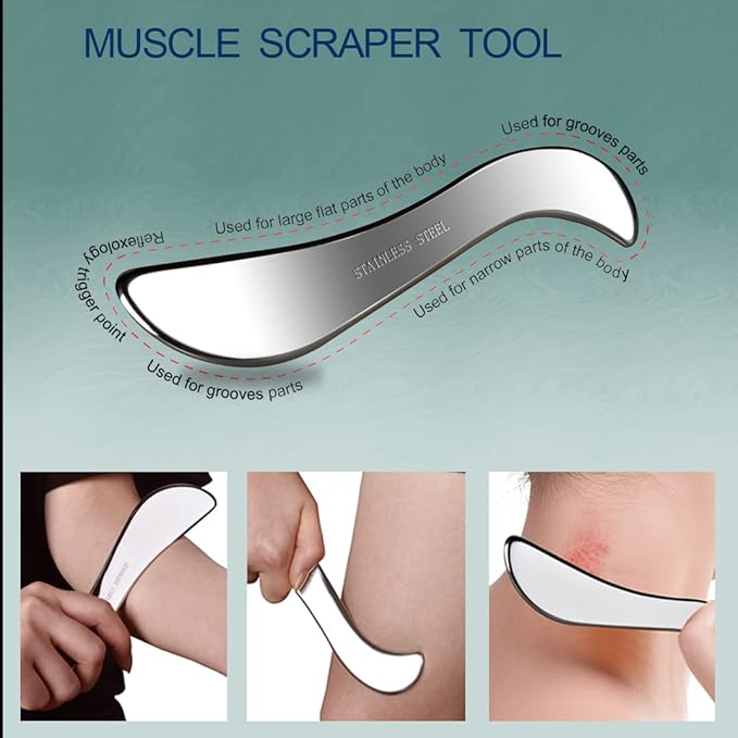 BYYDDIY 3 in 1 Stainless Steel Muscle Scraper Tools Set,Scraping Massage Tools for Physical Therapy,Derma Edge & GuaSha Massage Scraper Tool,IASTM Tools,Guasha Tool for Body