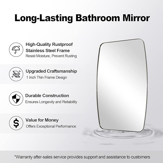 ANDY STAR Brushed Nickel Oblong Mirror, 36x48 Inch Brushed Nickel Oval Mirror for Bathroom with Stainless Steel Metal Frame, Wall Mouned for Bathroom, Living Room, Entryway
