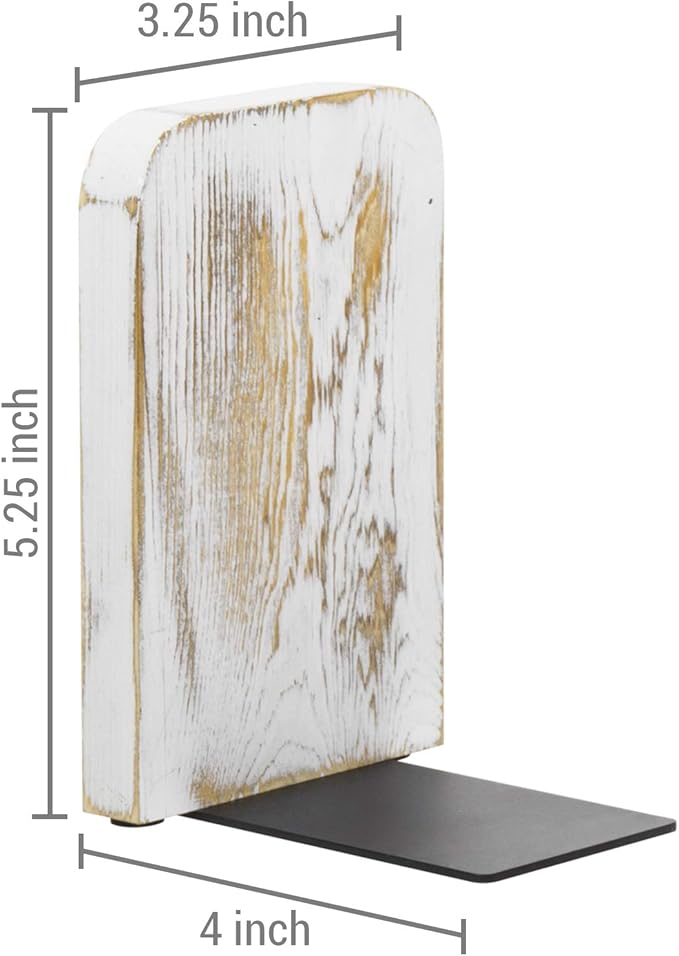MyGift Whitewashed Wood Desktop Bookends, Decorative Bookshelf Display Organizers Office Book Shelf Decor, 1 Pair