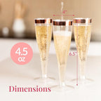 Prestee Set of 24 Plastic Champagne Flutes with Rose Gold Rim - 4.5 oz - Shatterproof Disposable Glasses - Elegant Design - Ideal for Weddings, Cocktail Parties, and Outdoor Celebrations
