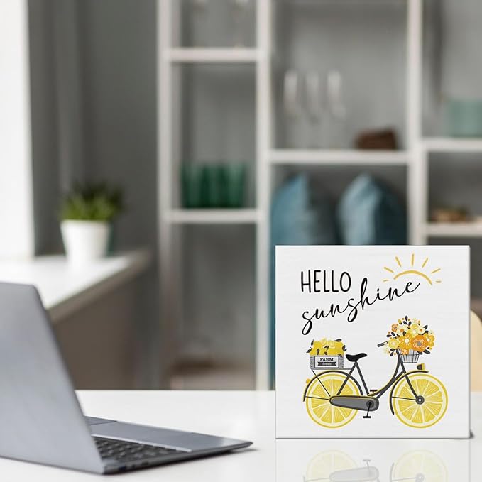 Lemon Decor Summer Decorations Hello Sunshine Wooden Sign Rustic Home Decor 5 x 5 Inches