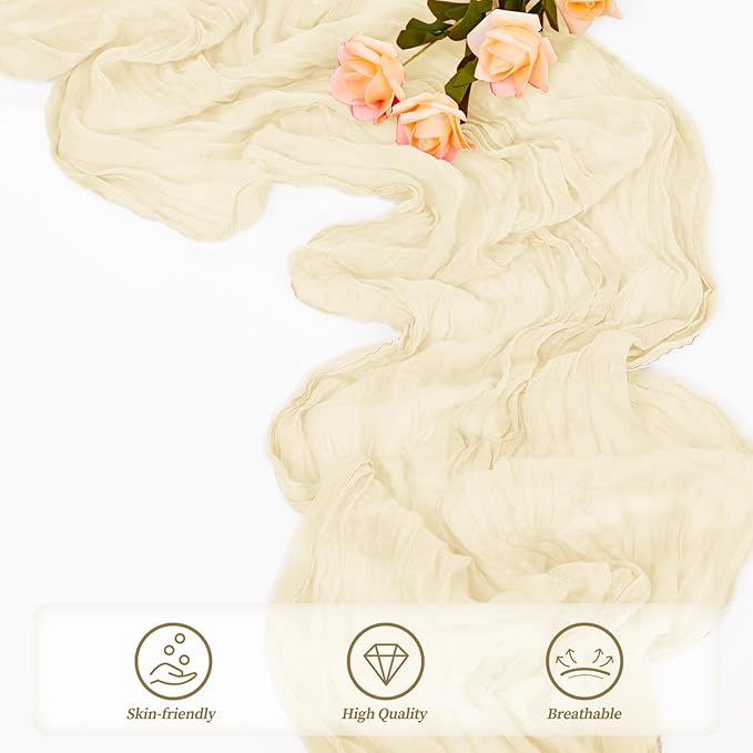 10FT 6 Pack Beige Cheesecloth Table Runner 20 x 120 Inch Long Rustic Gauze Fabric Cheese Cloth Table Runner for Wedding Bridal Baby Shower Table Decorations Boho Sheer Birthday Party Table Decor