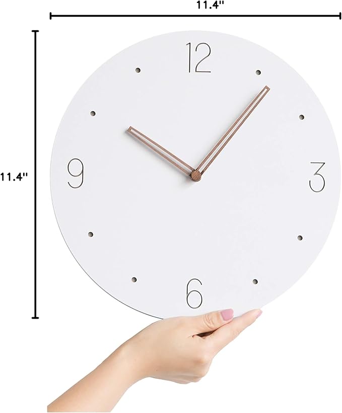 Stephanie Imports Modern Minimalist Wood on White Silent Wall Clock