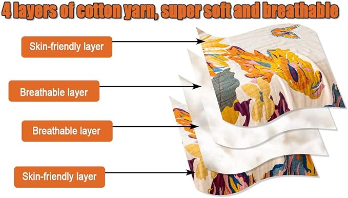 MSGKV Boho Throw Blanket 60''x80'',100% Cotton Blankets for Couch Bed,Cotton Quilt Travel Muslin Blankets Farmhouse Home Decor Soft Lightweight Picnic Blanket