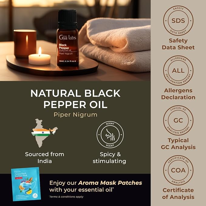 Gya Labs Black Pepper Essential Oil for Comfort - 0.34 Fl Oz - 100% Pure Natural Black Pepper Oil for a Soothing Aromatic Experience & Candle Making Scent
