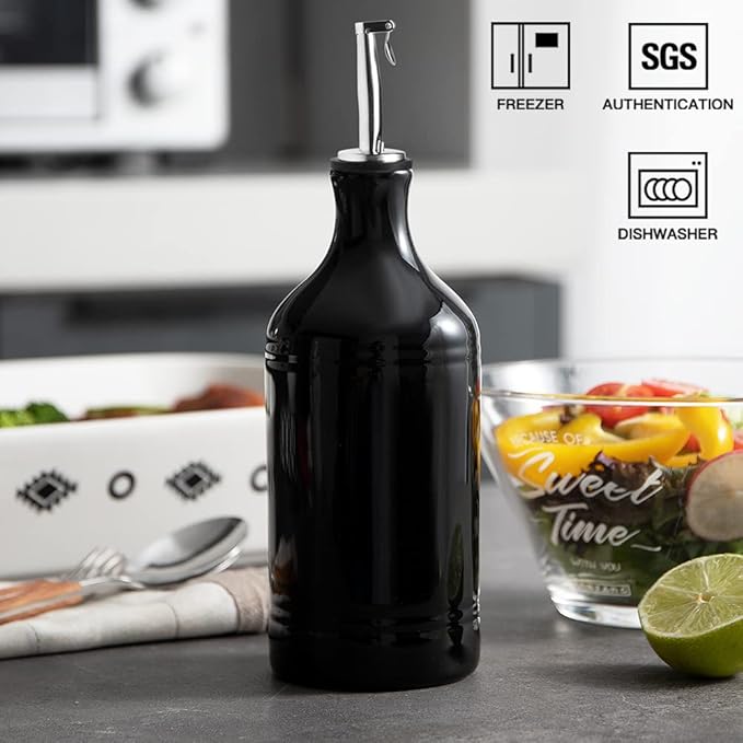 Sweejar Ceramic Olive Oil Dispenser Bottle, Opaque Oil Cruet Protects Oil to Reduce Oxidation, Suitable for Storage Oil, Vinegar, Coffee Syrups & Other Liquids, Pack of 1, 15.5 Fl Oz (Black)