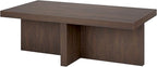 Henn&Hart 44" Rectangular Wood Pedestal Low-Profile Coffee Table for Living Room, Family Room, or Office, Alder Brown