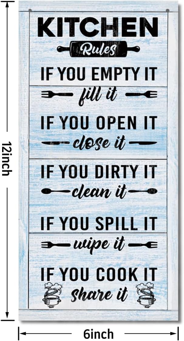 Hanging Kitchen Rules Wood Decor Sign, Rustic Kitchen Wooden Signs, Printed Wood Wall Art Sign, Kitchen Door Rules Rustic Sign, Hanging Wood Sign Kitchen Decor, Funny Farmhouse Kitchen Wall Décor D1