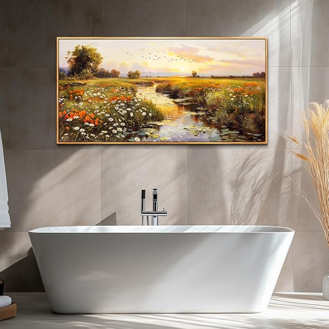 PHAOHUAXM Large Wall Art For Living Room Canvas Wall Decor For Bedroom Watercolour Painting Office Decoration Countryside Sunrise Scenery Wall Picture Ready To Hang Home Decor Wood Framed 20x40 In