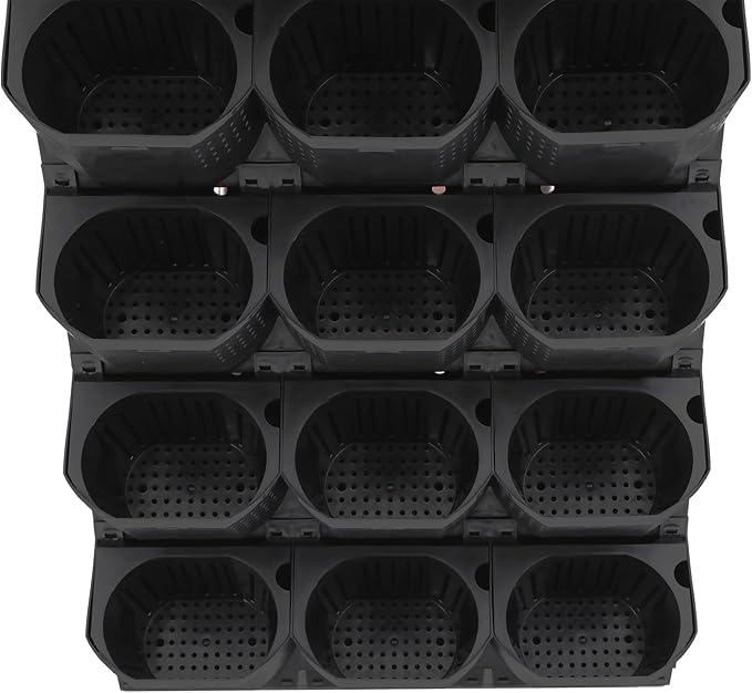 12Pieces 3-Pot Wall Planter Vertical Garden Plant Walls Wall Mounted Vertical Planter with Water-Storage Layer Stackable Wall-Mounted Flower Pot for Gardens, Balconies 180.78lbs Total Capacity (Black)