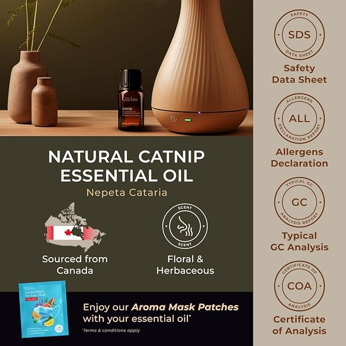 Gya Labs Catnip Essential Oil for Skin - 0.34 Fl Oz - 100% Pure Natural Catnip Oil for Diffuser, Massage & Candle Making Scent