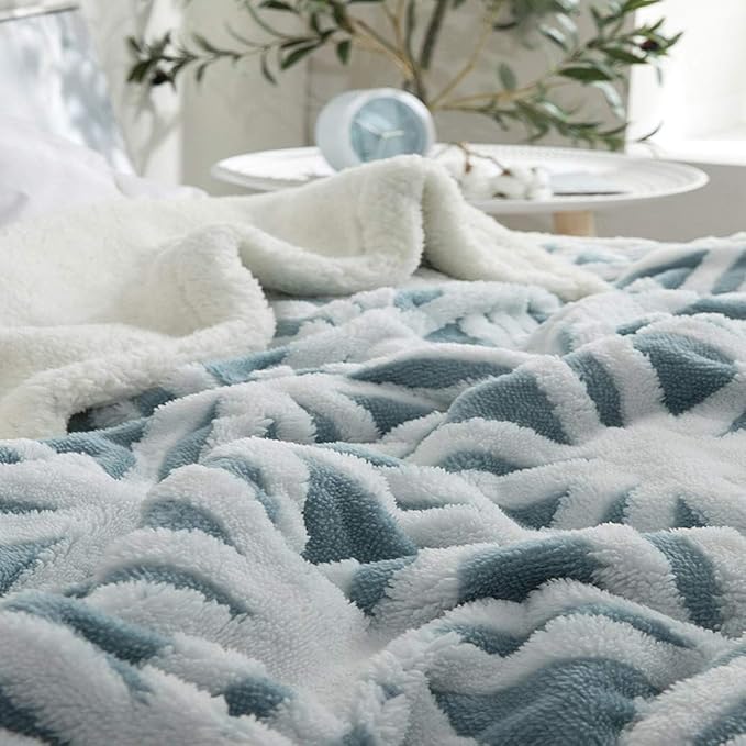 UKELER Ultra Plush Super Soft Lightweight Sherpa Throw Blanket 60''x50'' Cozy Luxury Light Blue Blanket for Bed Couch Warm Fuzzy Blanket
