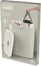 Joseph Joseph Tota 90 liter/23.8 gallon Laundry Hamper Separation Basket with lid, 2 Removable Washing Bags with Handles - Ecru