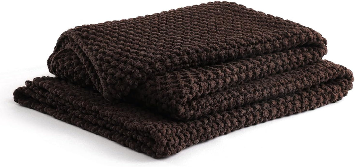 YnM Chunky Cotton Knit Throw Blanket, Cable Knit Throws for Bed Couch Sofa, Comfy & Relaxing, Decorative Piece for Farmhouse Modern Boho Rustic Scandinavian Chic Vibe, Chocolate Brown 40x50 Inches