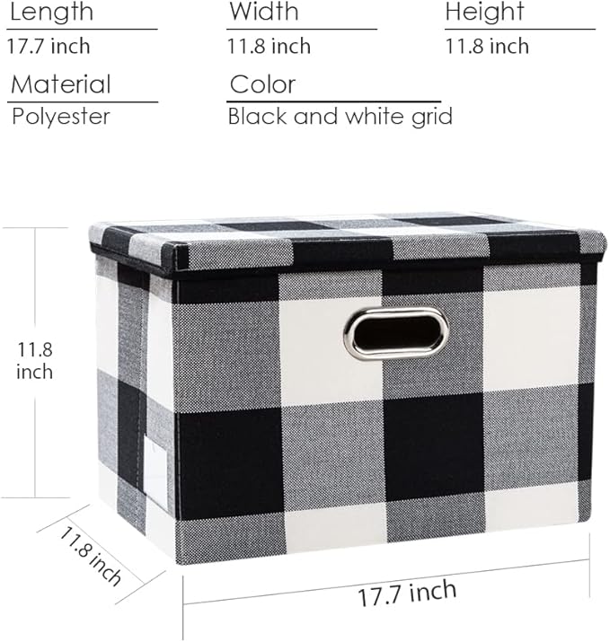 PRANDOM Large Collapsible Storage Bins with Lids [3-Pack] Fabric Foldable Storage Boxes Organizer Containers Baskets Cube with Cover for Home Bedroom Closet Office Black and White (17.7x11.8x11.8)