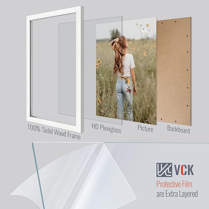 VCK 14x24 Picture Frame Set of 3, White Solid Wood Poster Frames, Textured Exclusive Wall Gallery Frame