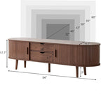 55" Mid Century TV Stand, Fluted TV Stand Fits 32" to 60" TVs. Wood Entertainment Center for Living Room, Farmhouse Modern TV and Media Console Table with Storage, Curved Edge and Sliding Door, Walnut