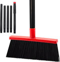 Small Broom Stiff Bristles Brush with Long Handle Indoor or Outdoor Compact Broom for Sweeping Patio Garage Garden,Deck,Concrete Floor,Bathroom (Red)