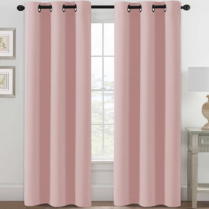 H.VERSAILTEX Blackout Curtains for Bedroom Thermal Insulated Room Darkening Living Room Curtains 84 Inch Long Grommet Privacy Protection Window Curtain Panels/Drapes for Nursery, 2 Panels, Baby Pink