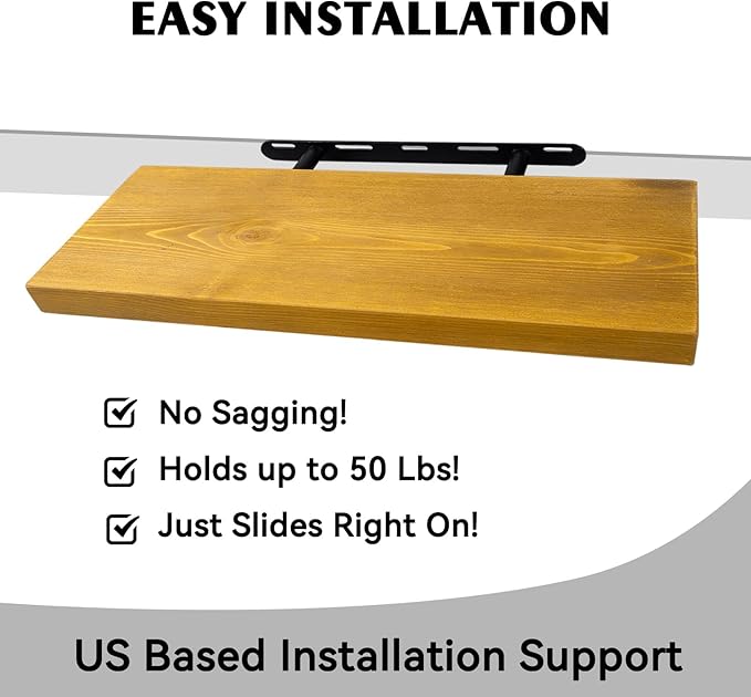 BGMG Wood Floating Shelves for Wall 18 inch Set of 2, Rustic Wooden Wall Mount Shelves for Living Room Bedroom Kitchen Farmhouse-18x6.7x1.25 inch- Gold Oak