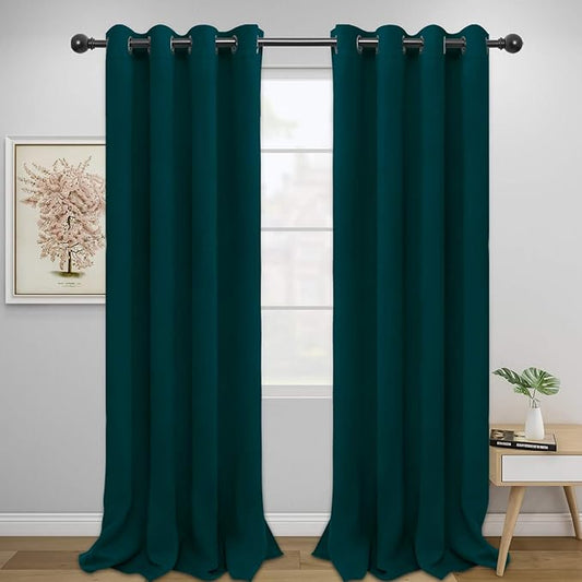 Easy-Going Blackout Curtains for Bedroom, Solid Thermal Insulated Grommet and Noise Reduction Window Drapes, Room Darkening Curtains for Living Room, 2 Panels (52x108 in,Deep Teal)