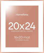 Homeforia 20x24 Frame Rose Gold, High End Metal 20x24 Poster Frames with Mat 16x20 inch Photo, 20 x 24 Rose Gold Picture Frame Matted to 16 by 20 Print, 24x20 Frame, Tempered Glass, Wall Kit, Set of 1