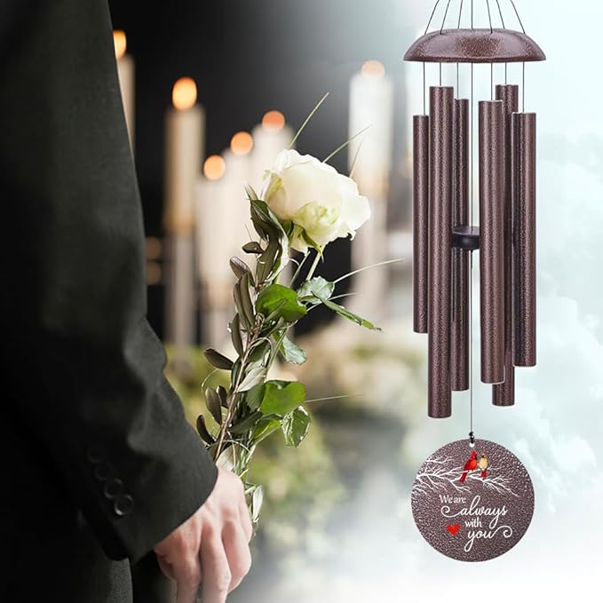 Personalized Sympathy Wind Chimes, Cardinal Wind Chimes, Wind Chime for Loss of Loved Father/Mother/Lover, Commemorative Sympathy Bereavement Gifts for Condolences/Funeral