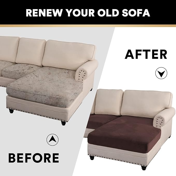 PrinceDeco Sectional Couch Covers 3 Pieces Velvet Sofa Covers L Shape Soft Couch Covers for Sectional Sofa Corner Sofa Cover Couch Cover for Dogs Washable (2 Seater + 1 Chaise,Brown)