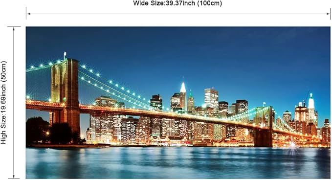 Pyradecor Large Modern New York Cityscape Canvas Wall Art Brooklyn Bridge Night View Canvas Prints Stretched Landscape Pictures Paintings Artwork for Living Room Home Decorations L