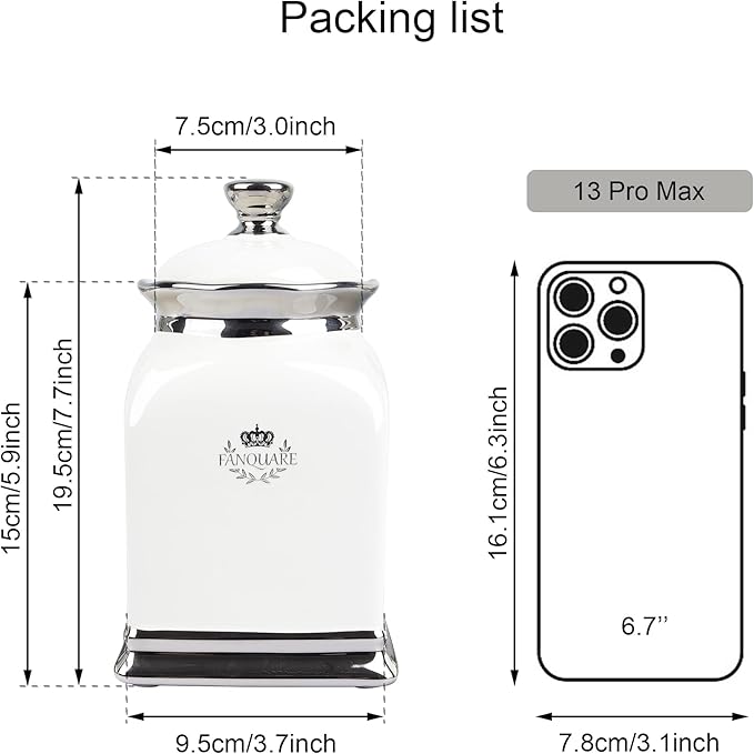 fanquare 30 OZ Cookie Jar, White Kitchen Canisters Set of 3, Farmhouse Porcelain Decorative Jars for Countertop, Ceramic Storage Jar for Coffee, Sugar, Tea Bag